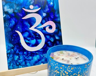 Om Original Painting-Alcohol ink and acrylic- -Zen Painting- Blue and Purple