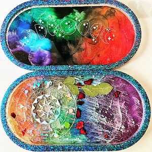 Oval Trinket Tray-ResinTrinket Dish-Jewelry tray, Home Decor- Moon phases- Horoscope -Resin Vanity Tray - Candle Holder-Change Tray