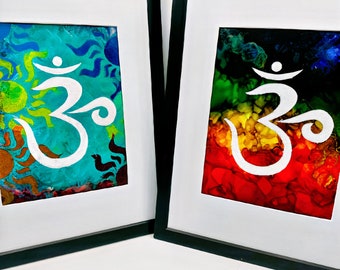 Om painting , Original alcohol ink and acrylic-Framed-Home Decor