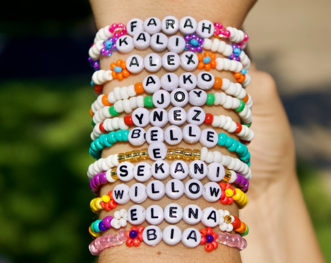 Custom Seed Bead Name Bracelet Choose Colors Words and Etsy
