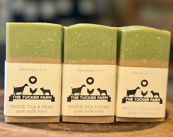 Jabón de leche de cabra - Té blanco y pera - Totalmente natural, hecho a mano