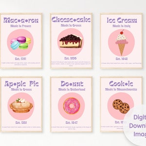 Dessert Wall Art Set of 6 - Macaron Wall Art - Large Downloadable Art - Donut Wall Art - Kitchen Dessert Wall Art - Dessert Digital Download