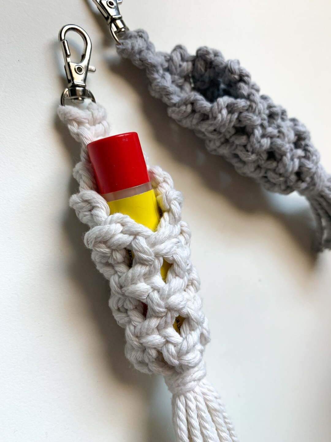 Macrame Lip Balm Chapstick Holder Bag Charm Keychain Etsy