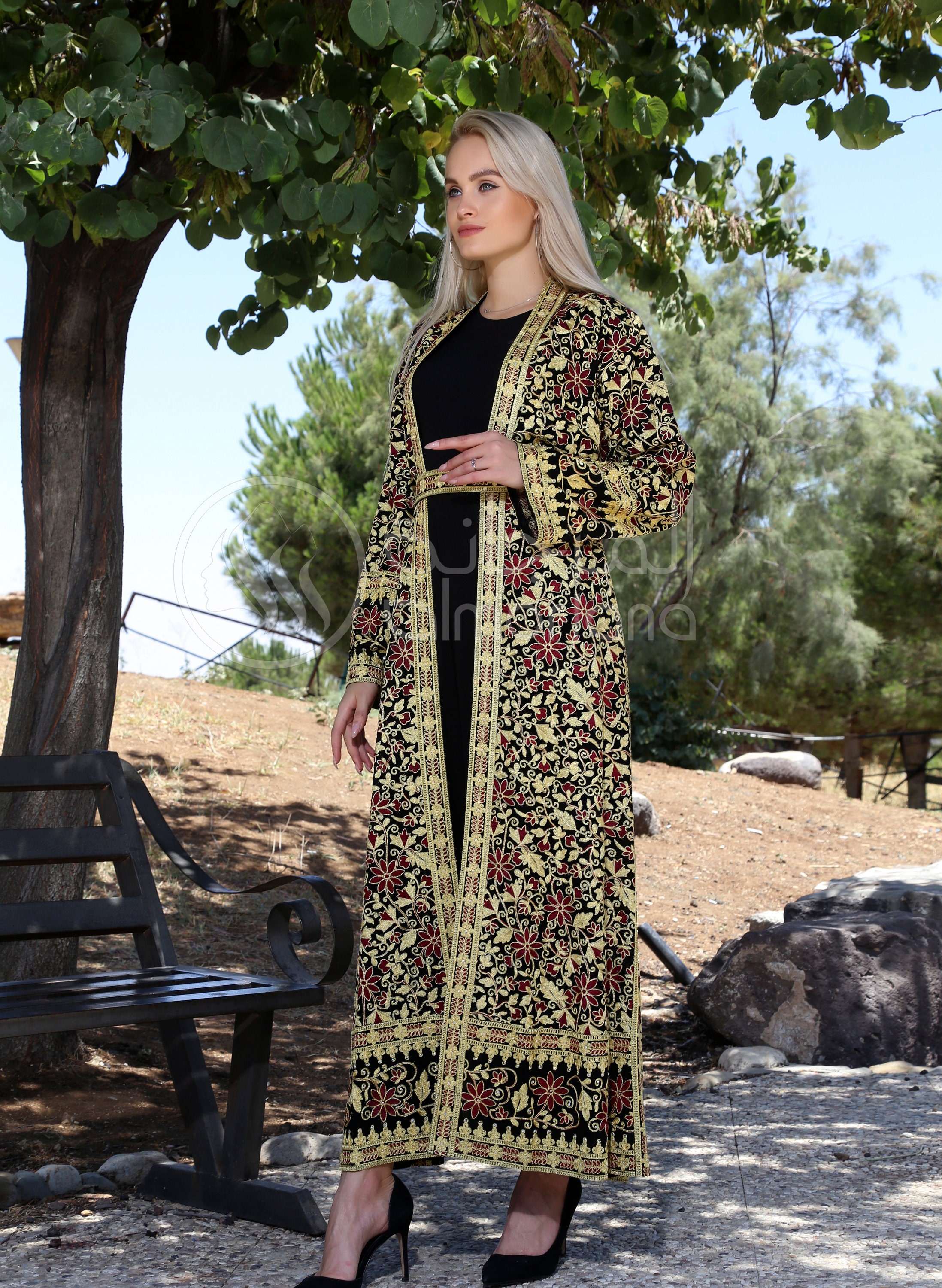 Black Embroidered Kaftan with Belt Etsy