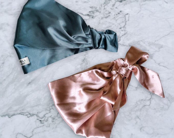 Luxurious satin "Sleep Well" hair wrap, pineapple hair protector, sleep headband, elastic or tie, over 15 colours available!