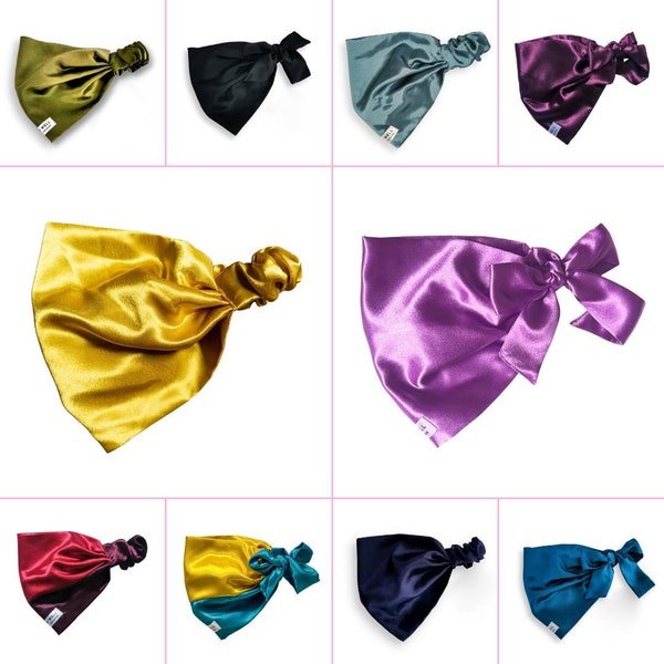 Luxurious satin "Sleep Well" hair wrap, pineapple hair protector, sleep headband, elastic or tie, over 15 colours available!