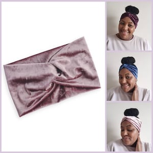 Crushed Stretch Velvet twist turban headband, ear warmer, cold weather - pre tied head wrap,  hair scarf, small, medium, large- more colours