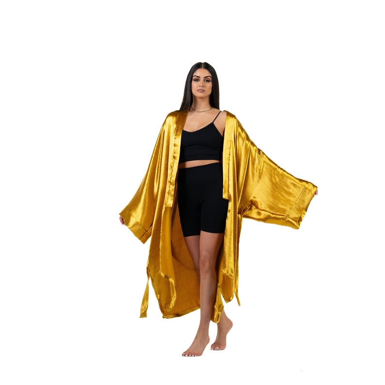 Saffron Satin Crepe Kimono Style Robe Duster Jacket Dressing Etsy