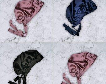 NEW Luxurious Mulberry silk "Sleep Well" tie bonnet , Small, Medium, Large , adjustable size silk turban, silk bonnet