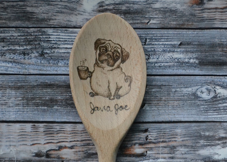 Kitchen utensils Wooden spoon Pug mom gift Pug artwork Cookie making spoon Pug spoon