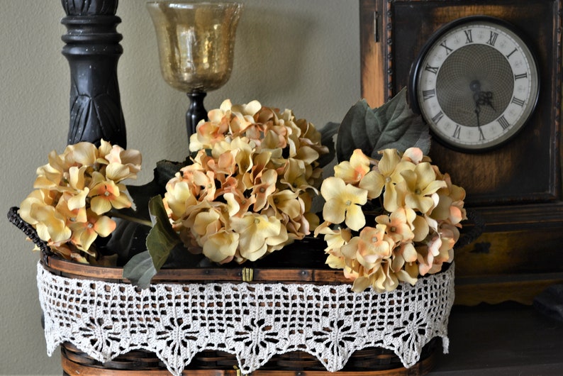 Wicker basket for bedroom Fall decorative basket, Upcycled basket Kitchen fruit basket Crochet lace trim Table centerpiece