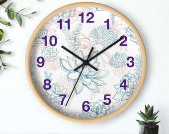 Wall clock with Succulents, Kitchen Clock, Quiet 10" Round Clock, Home Decor, Birthday Gift, Wedding, Kitchen, Modern Wall Cloc