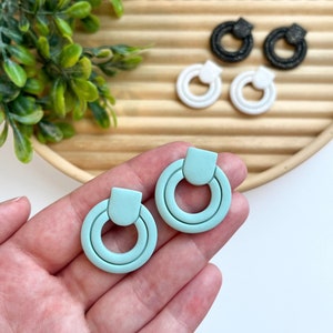 Double Ring Statment Studs | Clay Earrings | Summer  | Groovy Vintage Retro Vibes | Polymer Clay Gold Jewelry