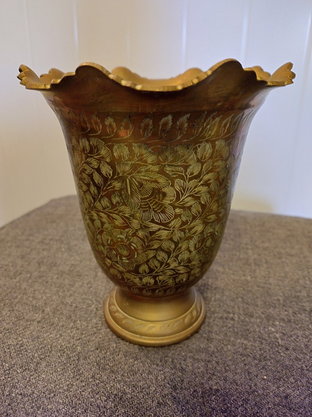 Vintage Brass Engraved Vase From India Etsy