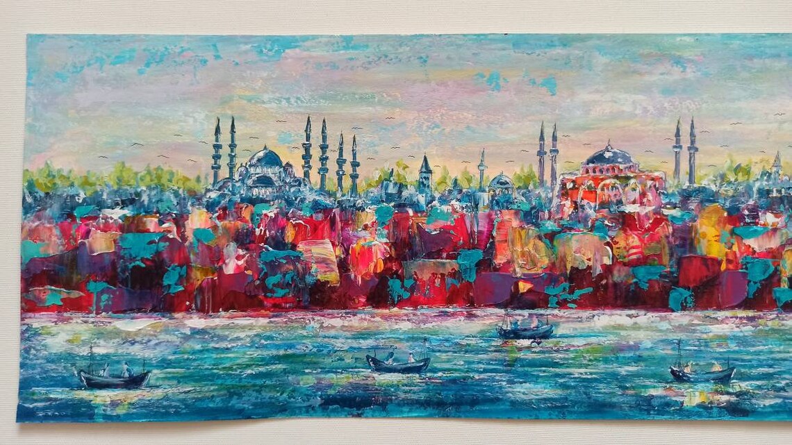 Istanbul City Painting Original Acrylic Painting Canvas Etsy