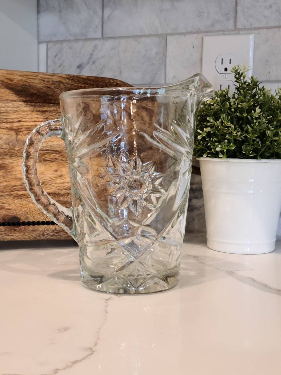 Vintage Anchor Hocking Prescut Clear Pitcher Etsy
