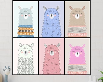 Set of Six Llama Prints, Nursery Wall Decor, Kid's Wall Decor, Llama Prints, Digital Prints, Home Decor, Llamas