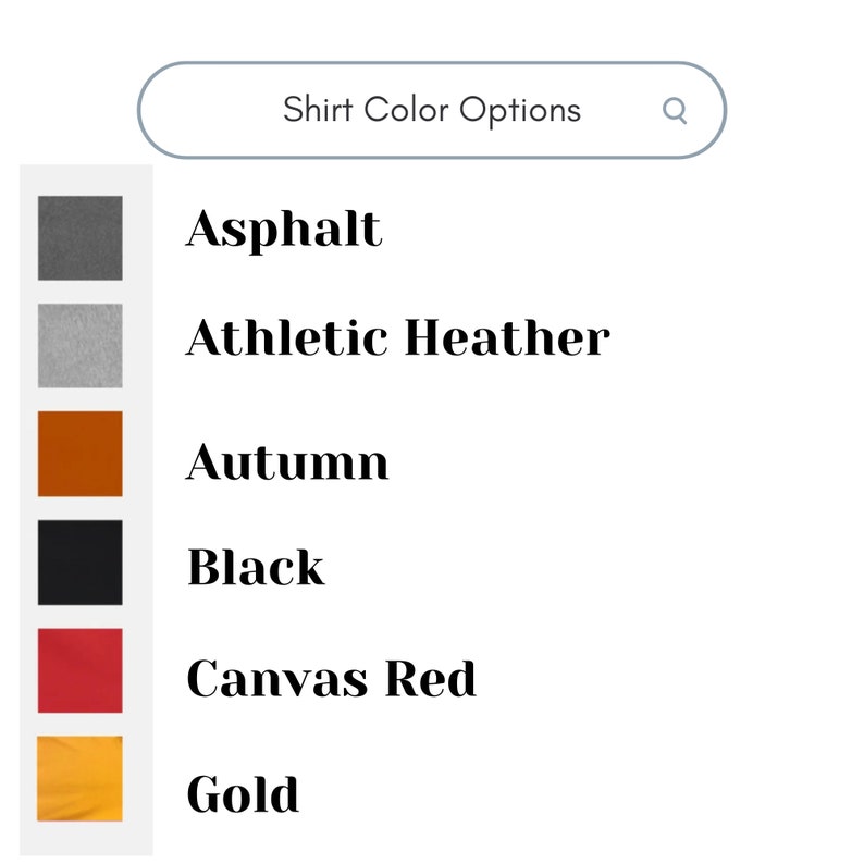 Puede incluir: Seis opciones de color para una camiseta: Asfalto, Gris deportivo, Oto&ntilde;o, Negro, Rojo lienzo y Oro.