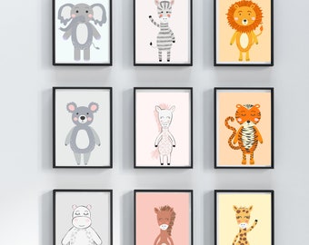 Set of Nine Animal Prints, Nursery Prints, Animal Prints, Kid's Prints, Digital File, Wall Decor