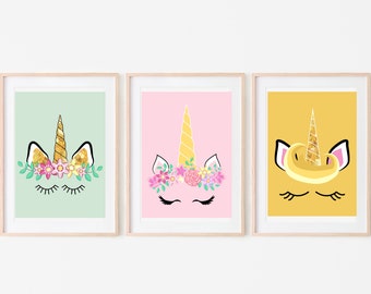 Set of Three Unicorn Prints, Nursery Prints, Unicorn Prints, Digital Prints, Home Decor, Unicorns