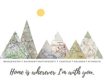 Home is Wherever I'm With You Mountain Map, Digital File, Custom Map, Adventure Map, Travel Decor, Home Decor, Digital Map, Customized