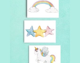 Set of Three Rainbow Nursery Prints, Nursery Decor, Nursery Wall Decor, Kid's Room Decor