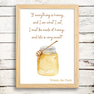 Winnie the Pooh Wall Print, Honey Wall Print, Digital Print, Physical Print, Wall Decor, Nursery Decor, Kid&#39;s Wall Decor