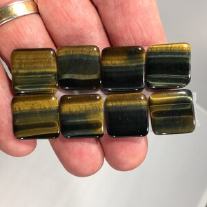Hawkseye-Tigerseye 8 pieces, 15mm Soft-Corner Square Cabochons