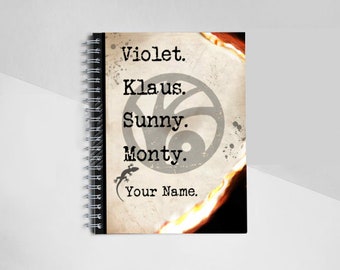 Personalise VFD A Series of Unfortunate Events Name on A5 Spiral rule-lined 60 pages Notebook or Poster | Digital Prints are Available!