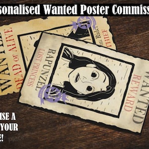 Personalised RAPUNZEL/FLYNN RIDER Wanted Poster Flyer | Notebook, Digital Print |Custom Sizes Available | Cartoon Portrait Commission!