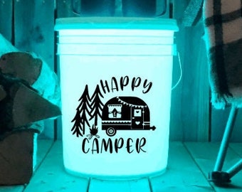 Happy Camper Camp Bucket Decal | Bumper Sticker | Memories | Campsite | Camping | Lighted Bucket | Camping Bucket