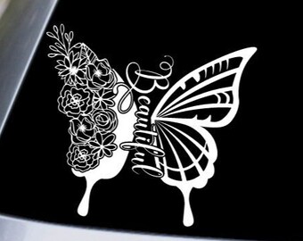 Beautiful Floral Butterfly | Car Decal | Bumper Sticker | Flutterby | Bug | Insect | Flower | Laptop | Notebook | Truck | Van