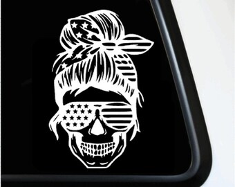 American Skull Lady | Car Decal | Bumper Sticker | America | Flag | Skull | Laptop | Notebook | Truck | Van