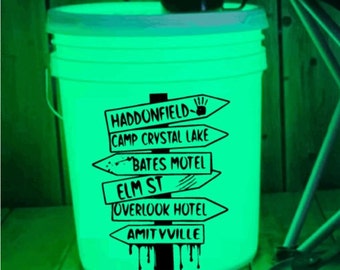 Camp Bucket Decal Horror Street Sign | Bumper Sticker | Halloween | Horror| Camping | Lighted Bucket | Elm Street | Haddonfield