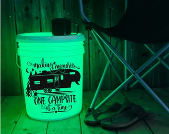 Making Memories One Campsite at a Time Fifth Wheel Camper Tent Bumper Sticker Lighted Bucket Camp RV Glamping