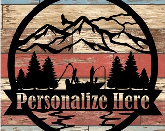 Fishermen and Mountains Camp Bucket Decal | Bumper Sticker | Personalize | Custom | Lighted | RV | Camper | Campsite | Campfire | River