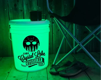 Camp Crystal Lake Camp Bucket Decal | Halloween | Horror | Camp Life | Jason Vorhees | Lighted Bucket | Campsite | Camping Bucket