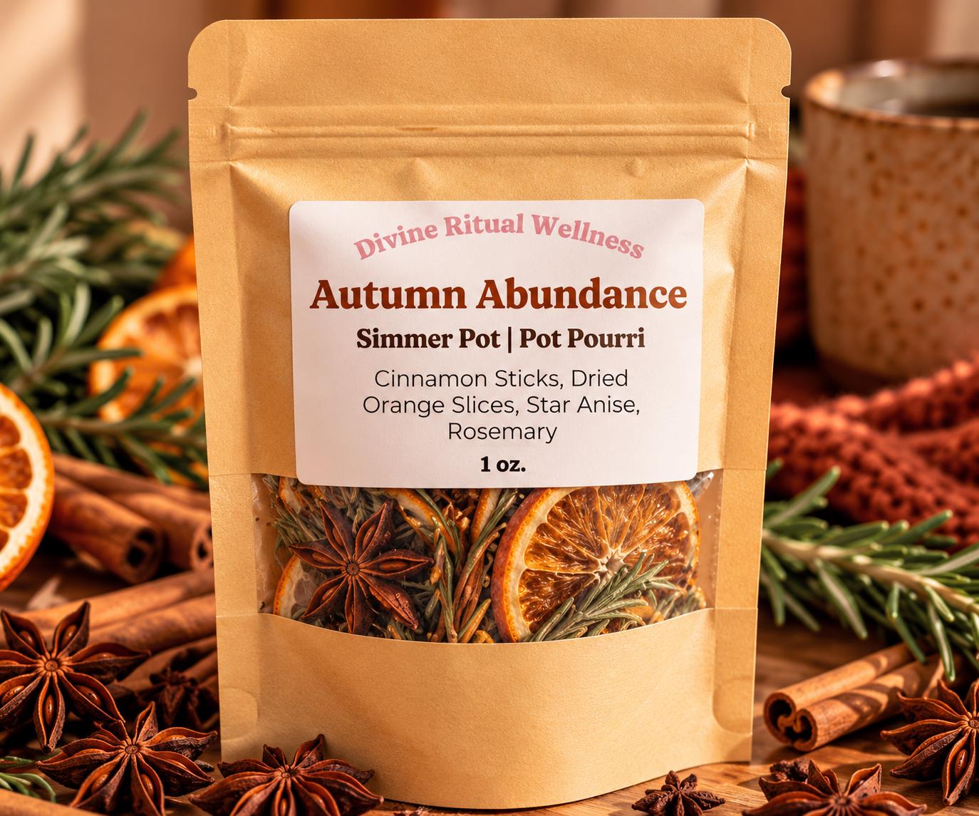 NEW Autumn Abundance Simmer Pot Pourri: Cinnamon, Orange, Star Anise, Rosemary (1 oz)