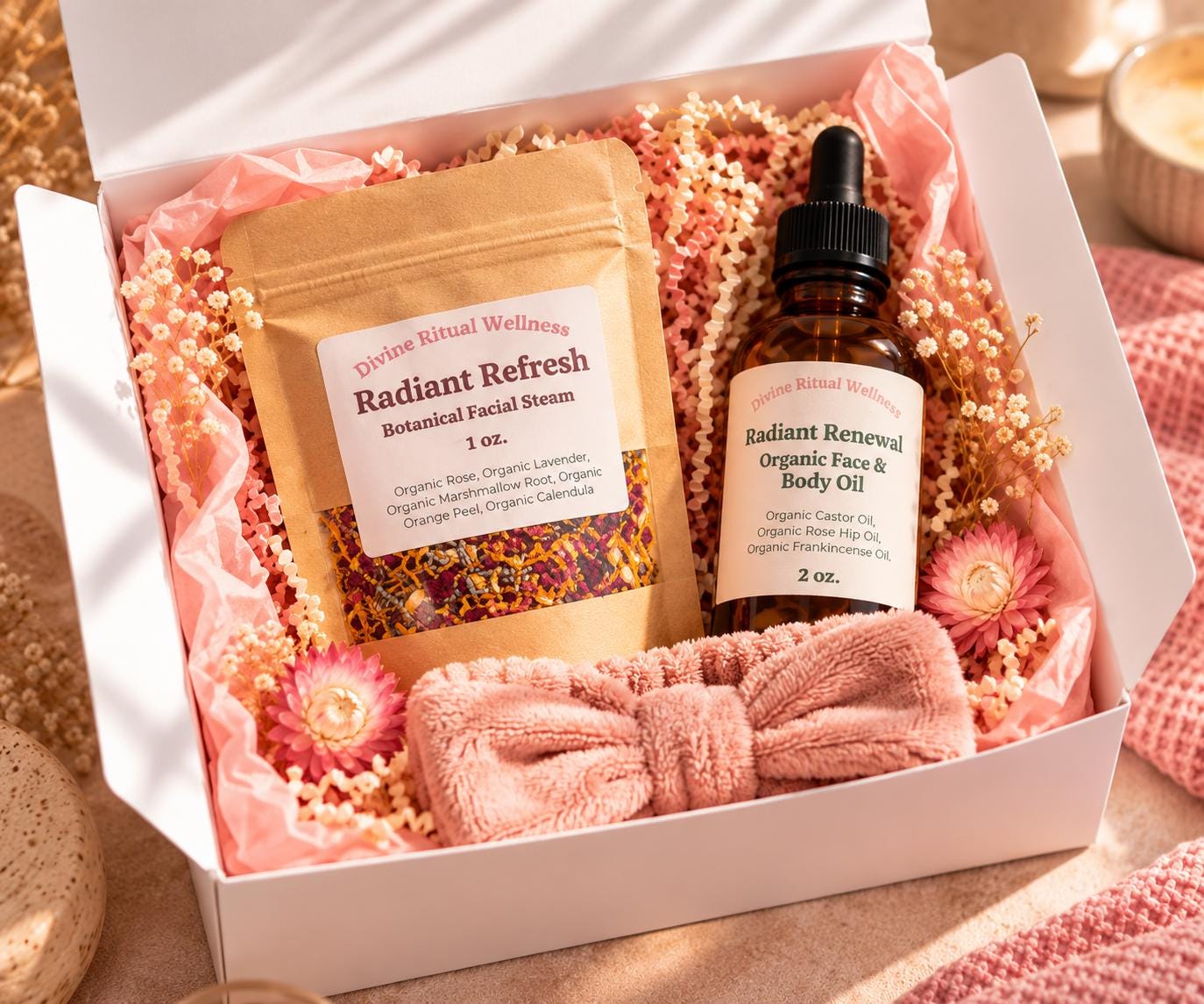 Radiance Skincare Gift Set: Botanical Facial Steam + Organic Face & Body Oil
