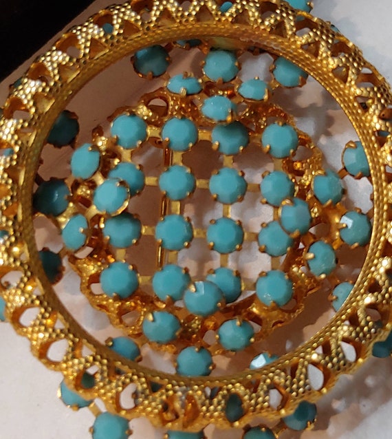 Blue and gold costume brooch - image 2