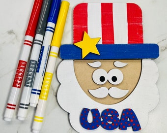 Patriotic Kids Paint Kit SVG, Uncle Sam DIY Kids SVG File, Paint Kit svg, Kids diy paint kit, Laser File