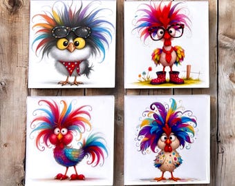 Colorful Chicken Magnet Set – Set of 4 Funny Farmhouse Chickens | Quirky Fridge Magnets | Gift for Chicken Lovers