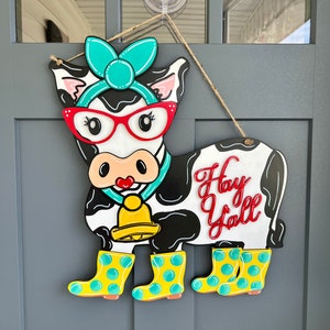 Cow Door Hanger, Bessie in boots, Farm Decor