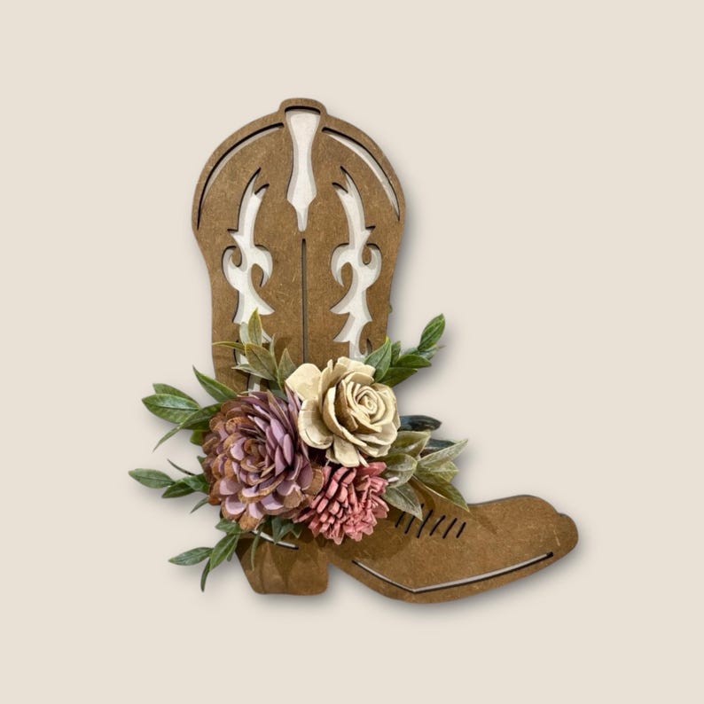 Rustic Boot Decor Rustic Wooden Cowboy Boot Wall Hanging With Sola Flowers, Western Shelf ...