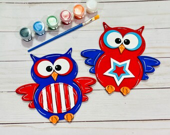 Patriotic Owl Paint Kit SVG, Kids DIY Paint Kit, Owl Laser File