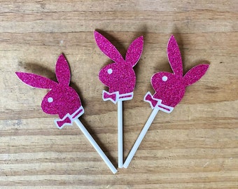 Playboy Bunny Cupcake Toppers Bachelorette Party Decor Bridal Shower Cupcake Toppers Playboy Theme Party Decorations