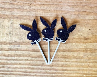 Playboy Bunny Cupcake Toppers Bachelorette Party Decor Bridal Shower Cupcake Toppers Playboy Theme Party Decorations