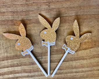 Playboy Bunny Cupcake Toppers Bachelorette Party Decor Bridal Shower Cupcake Toppers Playboy Theme Party Decorations