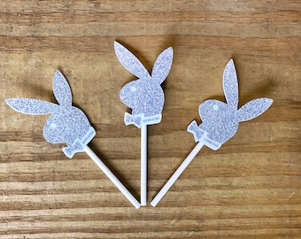 Playboy Bunny Cupcake Toppers Bachelorette Party Decor Bridal Shower Cupcake Toppers Playboy Theme Party Decorations