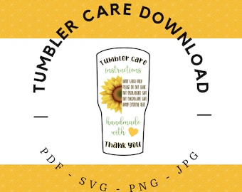 Sunflower Epoxy Tumbler Care Instructions! - Printable - DOWNLOAD ONLY - pdf - png - svg - jpg